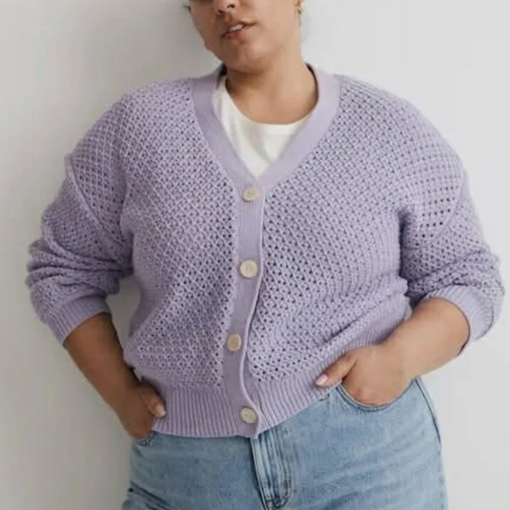 Madewell Lavender Purple Cotton Knit Women's Cropped Cardigan